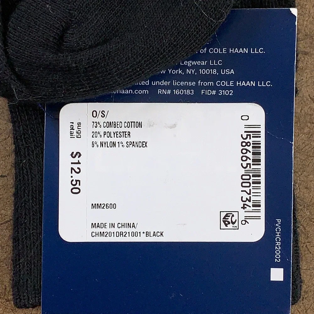 Cole Haan Men's Shoe Size 7-12 Black Dress Crew Socks 1 Pair NWT